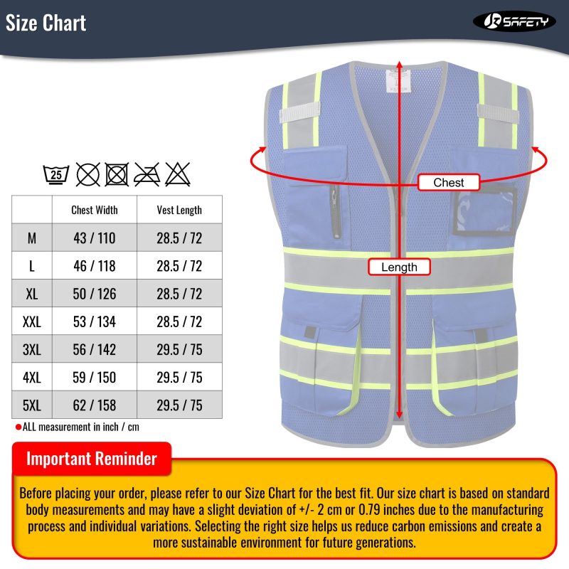 JK140HVReflectiveSafetyVestRetractableIDPocketmanypocketsBluecoloroshacompliantforworkppeformenandwomen 5