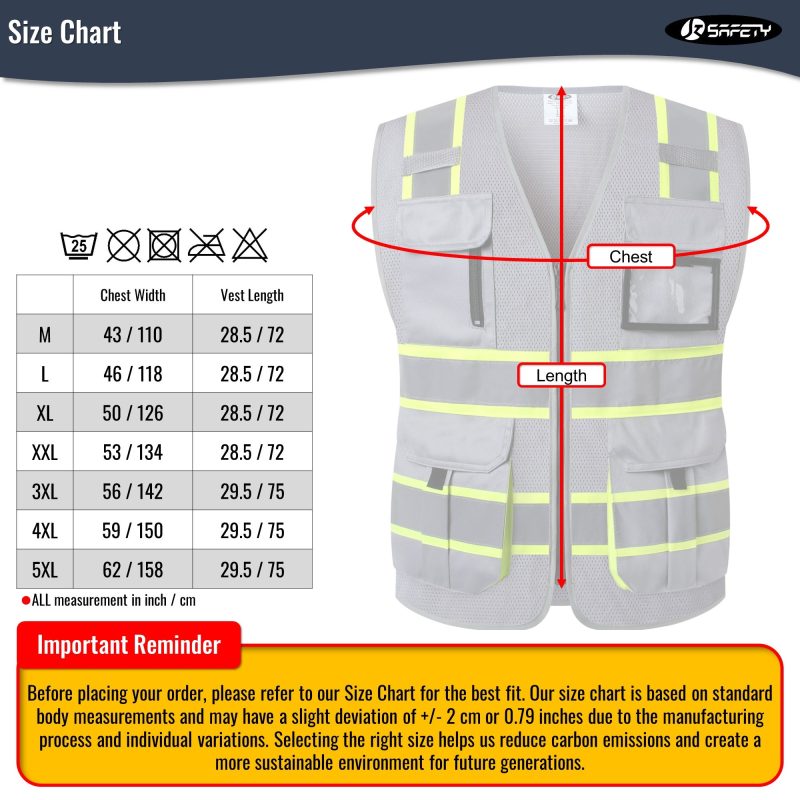 JK140HVReflectiveSafetyVestRetractableIDPocketmanypocketsGreycoloroshacompliantforworkppeformenandwomen 5