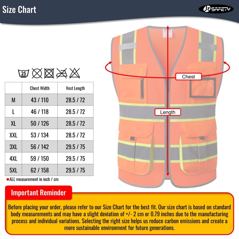 JK140HVReflectiveSafetyVestRetractableIDPocketmanypocketsOrangecoloroshacompliantforworkppeformenandwomen 5