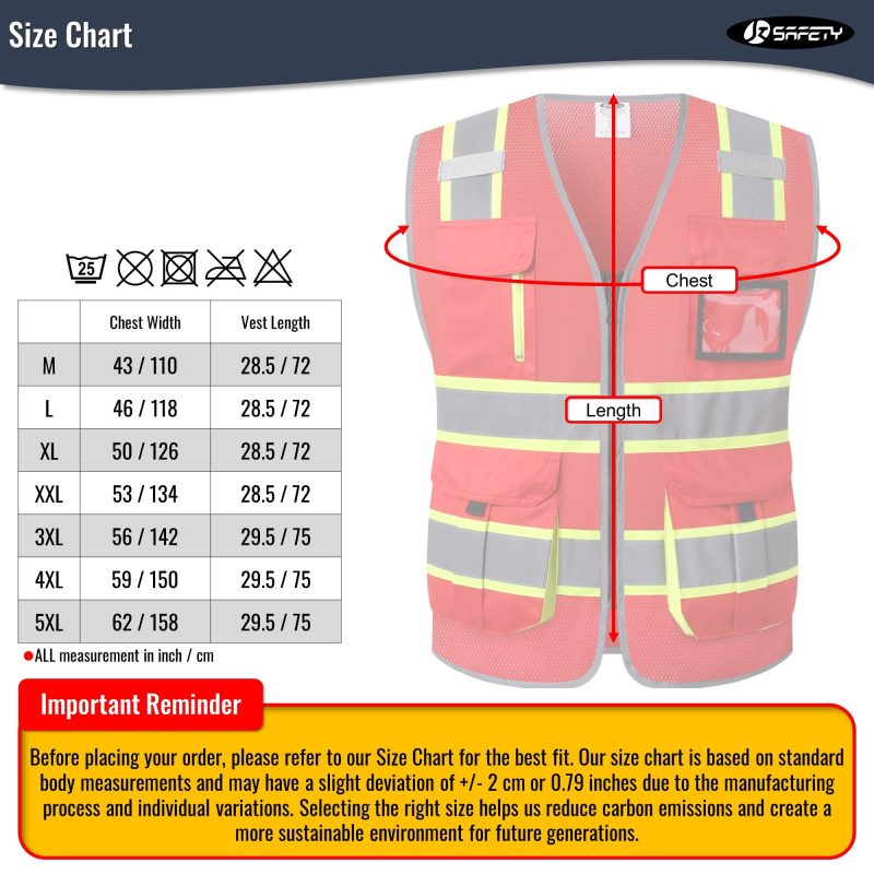 JK140HVReflectiveSafetyVestRetractableIDPocketmanypocketsRedcoloroshacompliantforworkppeformenandwomen 5