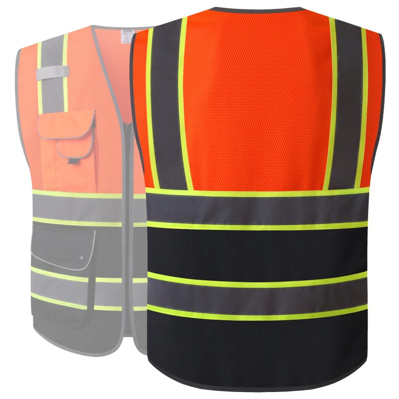 jksafety9pocketsmesh2colorsneonorangeblackfluorescentyellowtrimmingclass1brighthi visvestformenmanwomanwomen 2