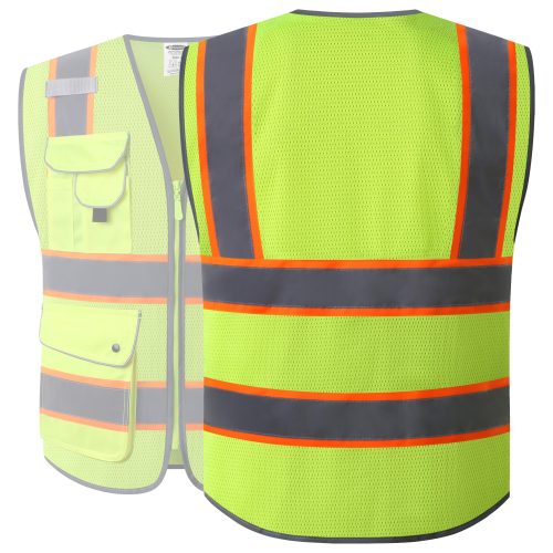 jksafety9pocketsmeshneonyellowcolorfluorescentorangetrimmingclass2brighthi visvestformanmenwomanwomen 2