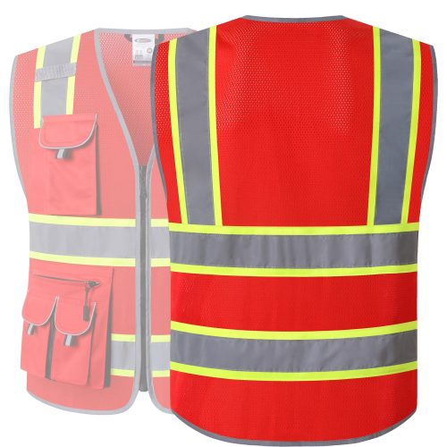 jksafetyhi visneonredcolormeshreflectivesafetyvestchalecodeseguridadreflectantedemalladecolorneondealtavisibilidadformen 2