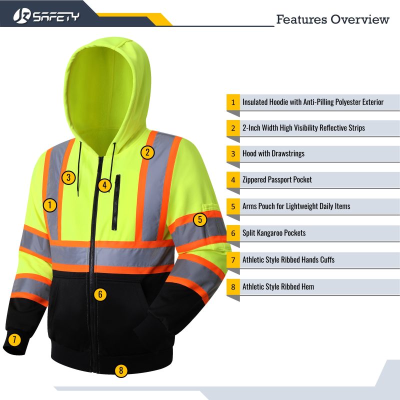 jksafetyhi visreflectivesafetyhoodiesafetysweateryellowandblackbottomcolorformenwomenworksafetyutility 6