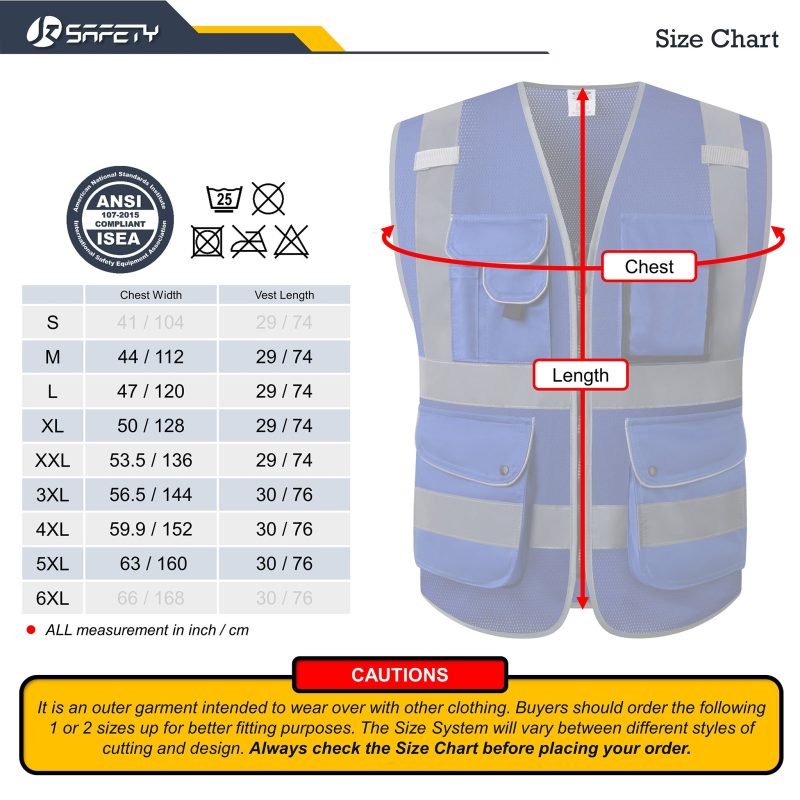 jksafetyhi visreflectivesafetyvestneonbluemeshfabriclightweightbreathable9pocketsidcredentialoshaansicompliantforworkerwomenmen 5