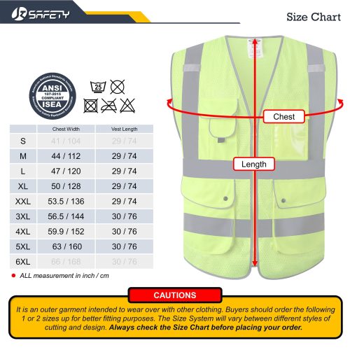 jksafetyhi visreflectivesafetyvestneonyellowmeshfabriclightweightbreathable9pocketsidcredentialoshaansicompliantforworkerwomenmen 5