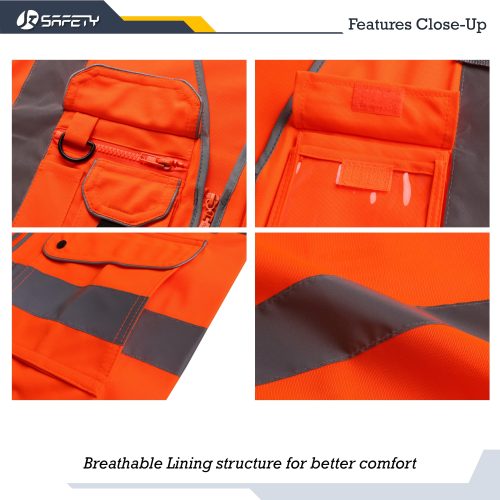 jksafetyhivisneonorangefluorescencesafetyvestformenforwomenppeforconstructionforworkansioshacompliant 4