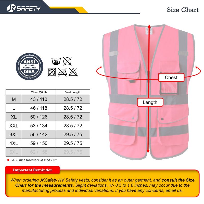 jksafetyhivisneonpinkfluorescencesafetyvestformenforwomenppeforconstructionforworkansioshacompliant 5