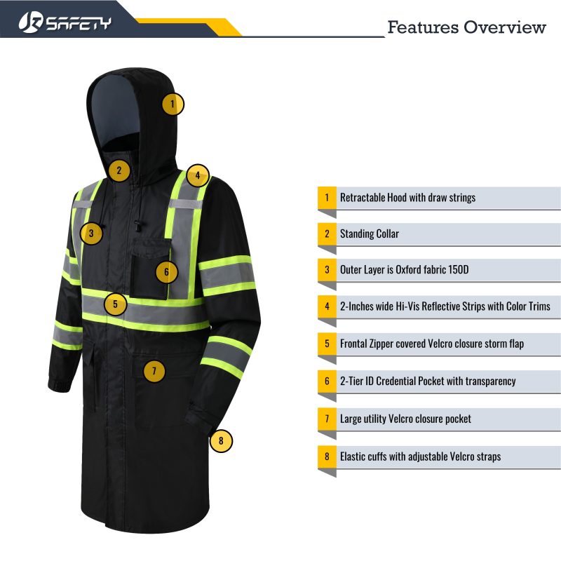 jksafetyhivisraincoatraingearformenwomenworkutilityoshacompliantblack 4