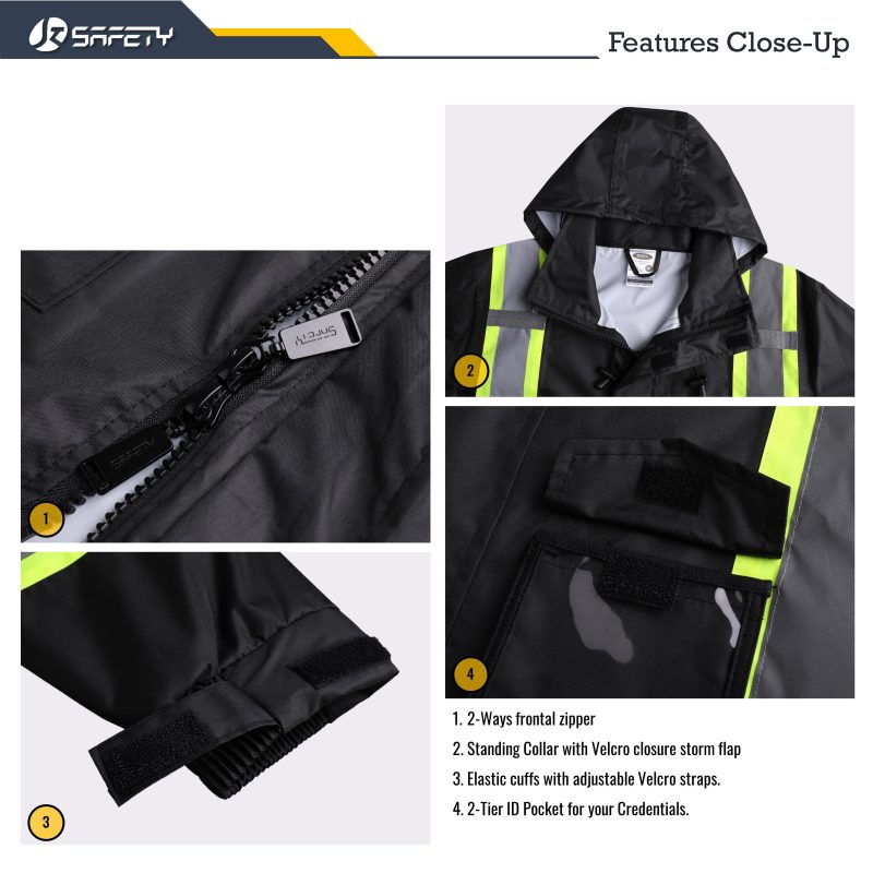 jksafetyhivisraincoatraingearformenwomenworkutilityoshacompliantblack 5