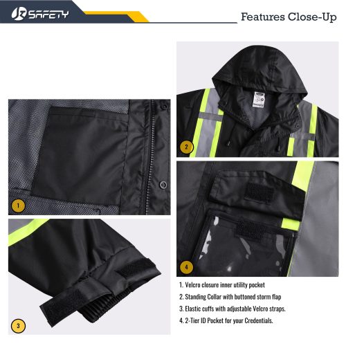 jksafetyhivisrainjacketrainsuiteformenwomenworkutilityoshacompliantblack 5