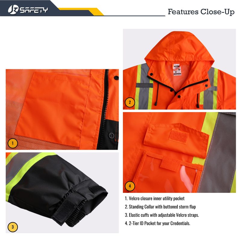 jksafetyhivisrainjacketrainsuiteformenwomenworkutilityoshacompliantorange 5