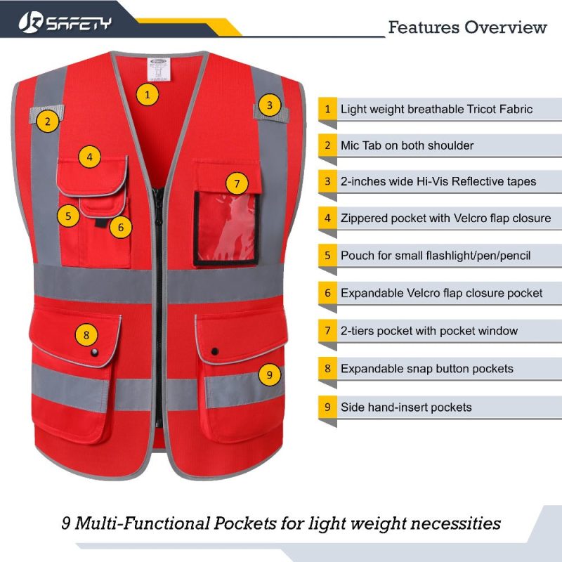 jksafetyhivisredfluorescencesafetyvestformenforwomenppeforconstructionforworkansioshacompliant 3