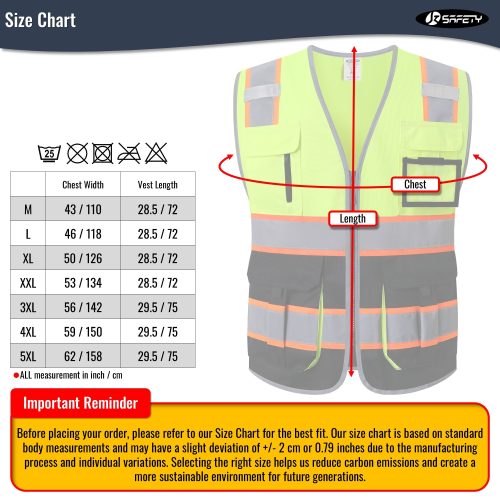 jksafetyhivisreflectiveconstructionvestformenwomenoshacompliantyellow blackwithmultiplepockets 3