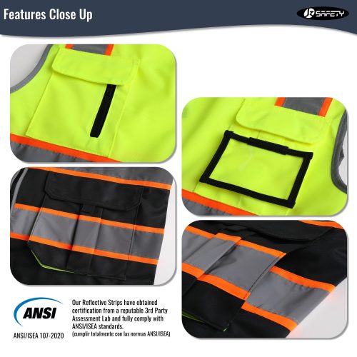 jksafetyhivisreflectiveconstructionvestformenwomenoshacompliantyellow blackwithmultiplepockets 5