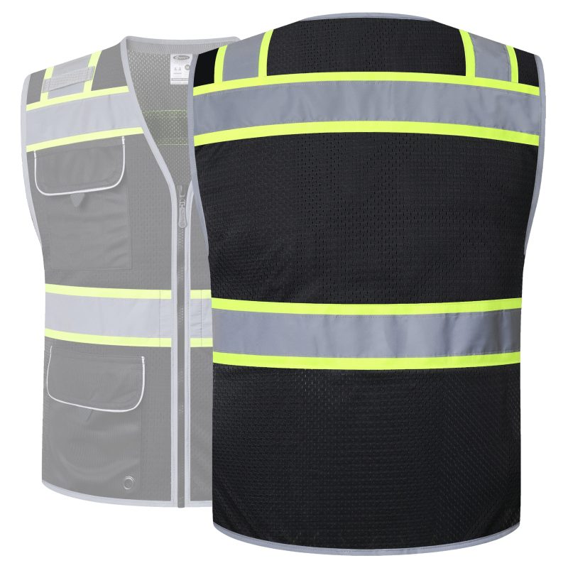 jksafetyhivisreflectivesafetyvestmeshfabricoshacompliantworkutiltiyformenwomenblack 2