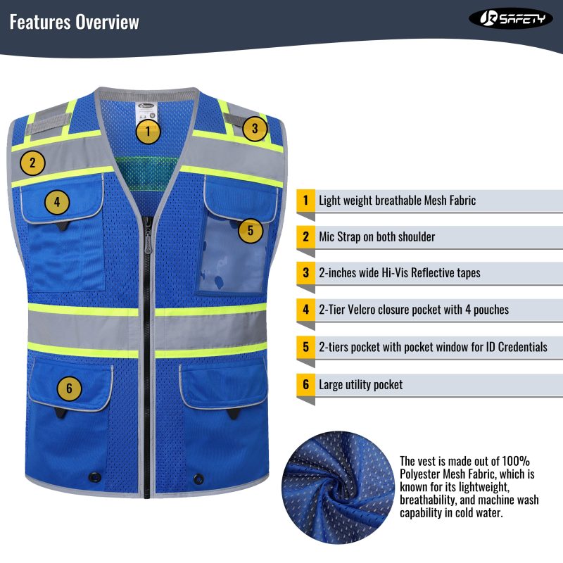 jksafetyhivisreflectivesafetyvestmeshfabricoshacompliantworkutiltiyformenwomenblue 3