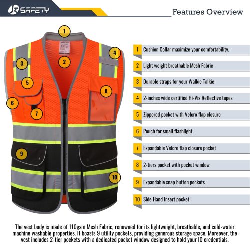 jksafetyhvmeshfabriccushioncollarorangeblacksafetyvestansioshacompliantconstructionvestformenandwomen 3 2b61b226 56c7 4105 a940 150ee1af8063