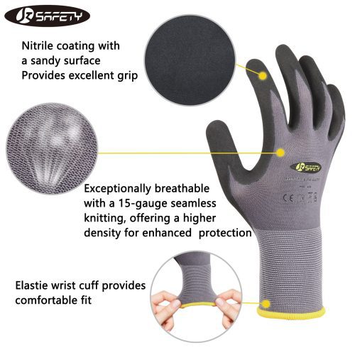 jksafetyutilitysafetyworkglovesformenwomenworkerstouchscreengoodgrippingsandymicrofoamnitrilelongcuffhandprotectionutilitygloves 2