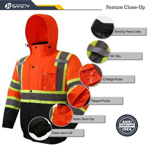 jksafetywinterbomberjacketwarmwaterrepellentinnerpocketorangeblackcolor 5